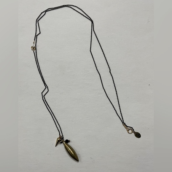 Brass Spike Pendant Necklace Oxidized Sterling Silver Chain Citrine Stone 30”L - Picture 8 of 11